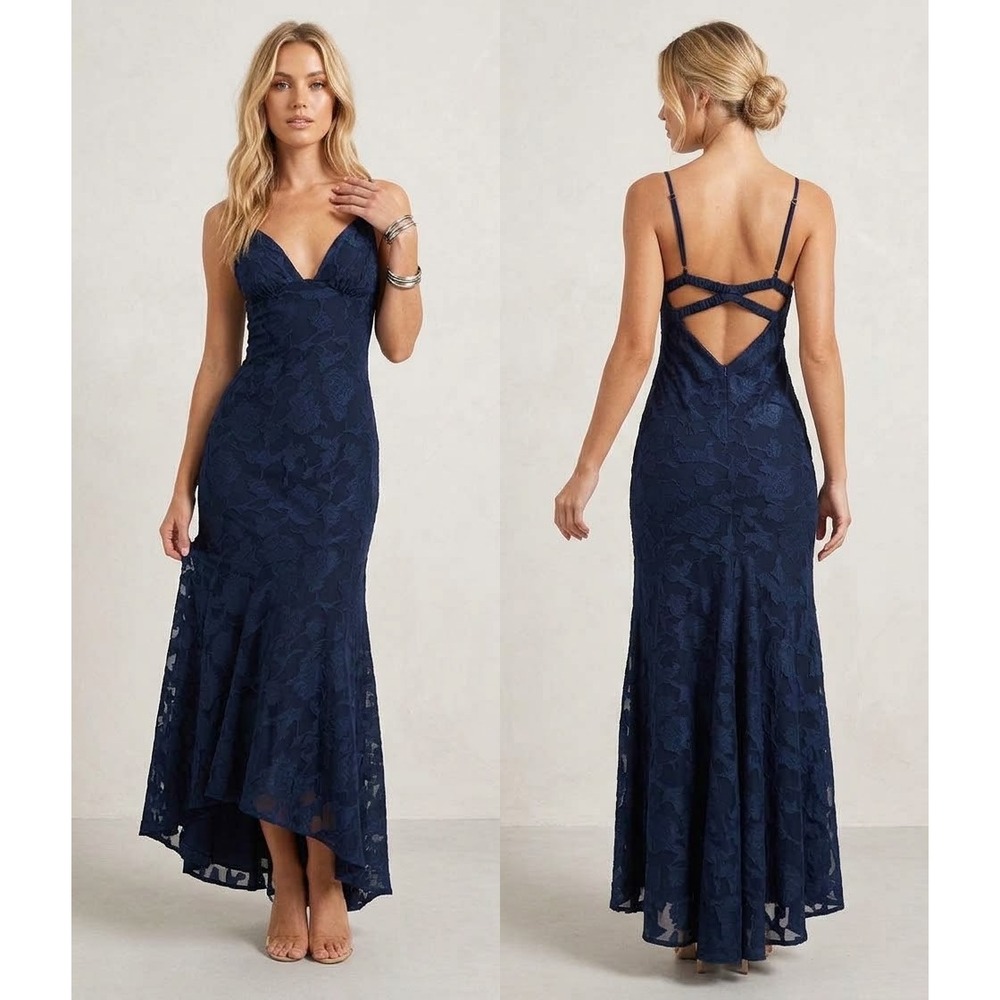 Princess Polly Cyrene Lace Open Back Mermaid Maxi Dress US 2